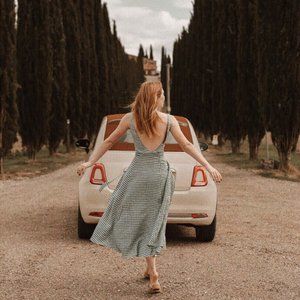 Reformation green check gingham dress with open back